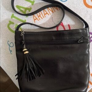 Tignanello Black Leather Crossbody with Gold Accents